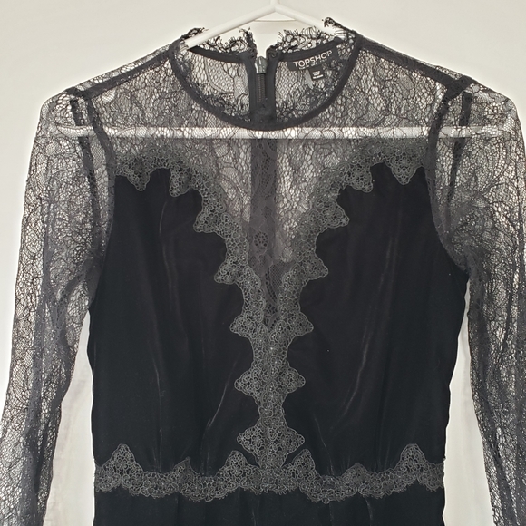 TopShop Black Lace & Velvet Romper - Picture 2 of 7